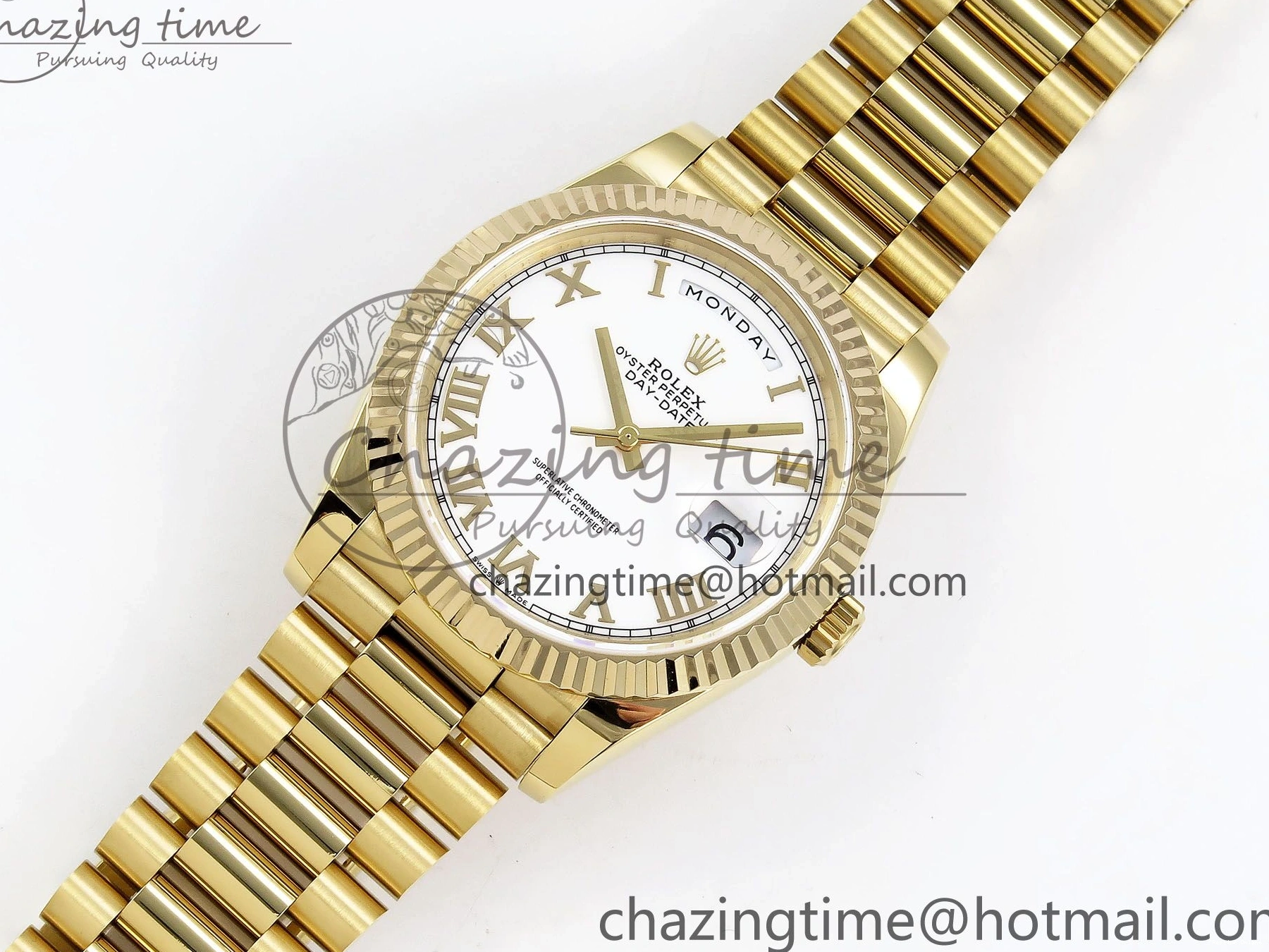 0518 Day Date 40 YG JDF Gain Weight 904L Steel White Roman Dial on President Bracelet VR3255 V Functional 1369